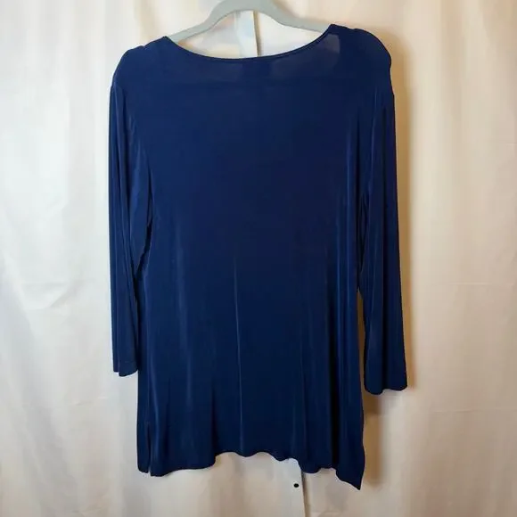 Chicos Travelers Size 2 Large Blue Stretch Knit Tunic Top Long Sleeve USA Office - Picture 4 of 5